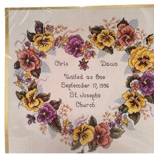 Elsa Williams Pansy Heart Wedding Sampler Counted Cross Stitch Kit 02097 Unused